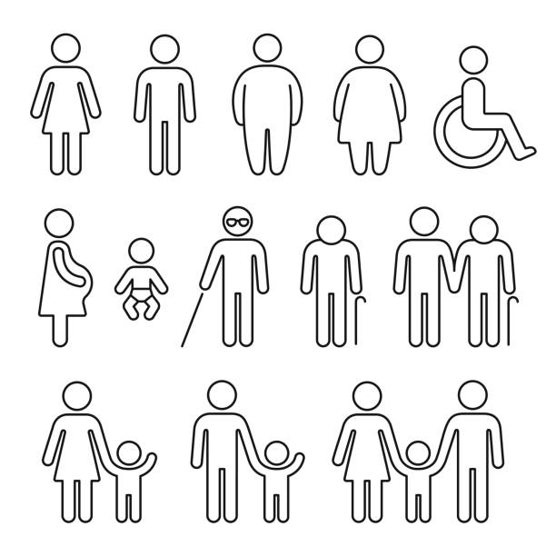 иконы ванной комнаты и медицинских людей - silhouette interface icons wheelchair icon set stock illustrations