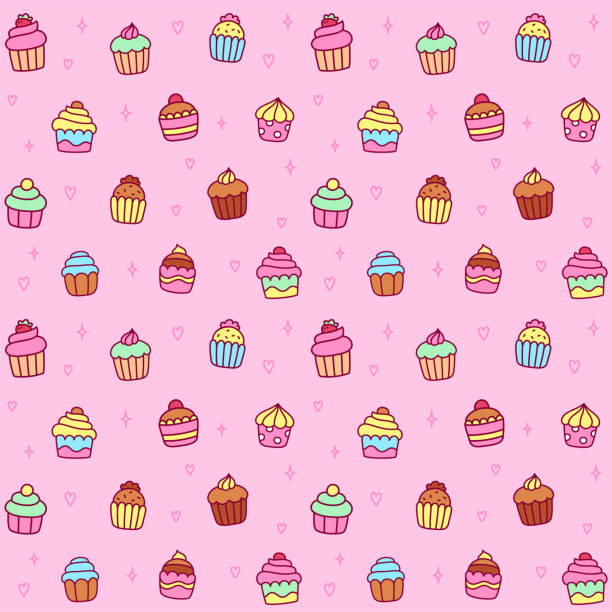 strony ciągnione cupcakes - heart shape pink background cartoon vector stock illustrations