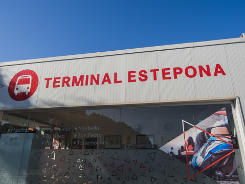 Estepona,Spain - February 07, 2022: Estepona bus station on the Costa del Sol