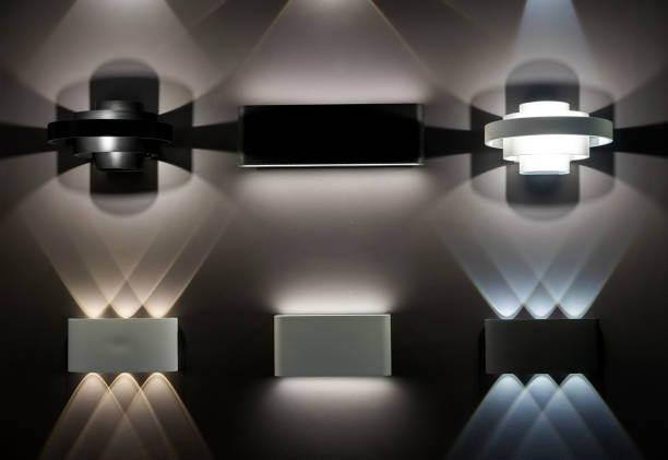 istock Modern LED lamps - sconces with a contour glow. 1381311969