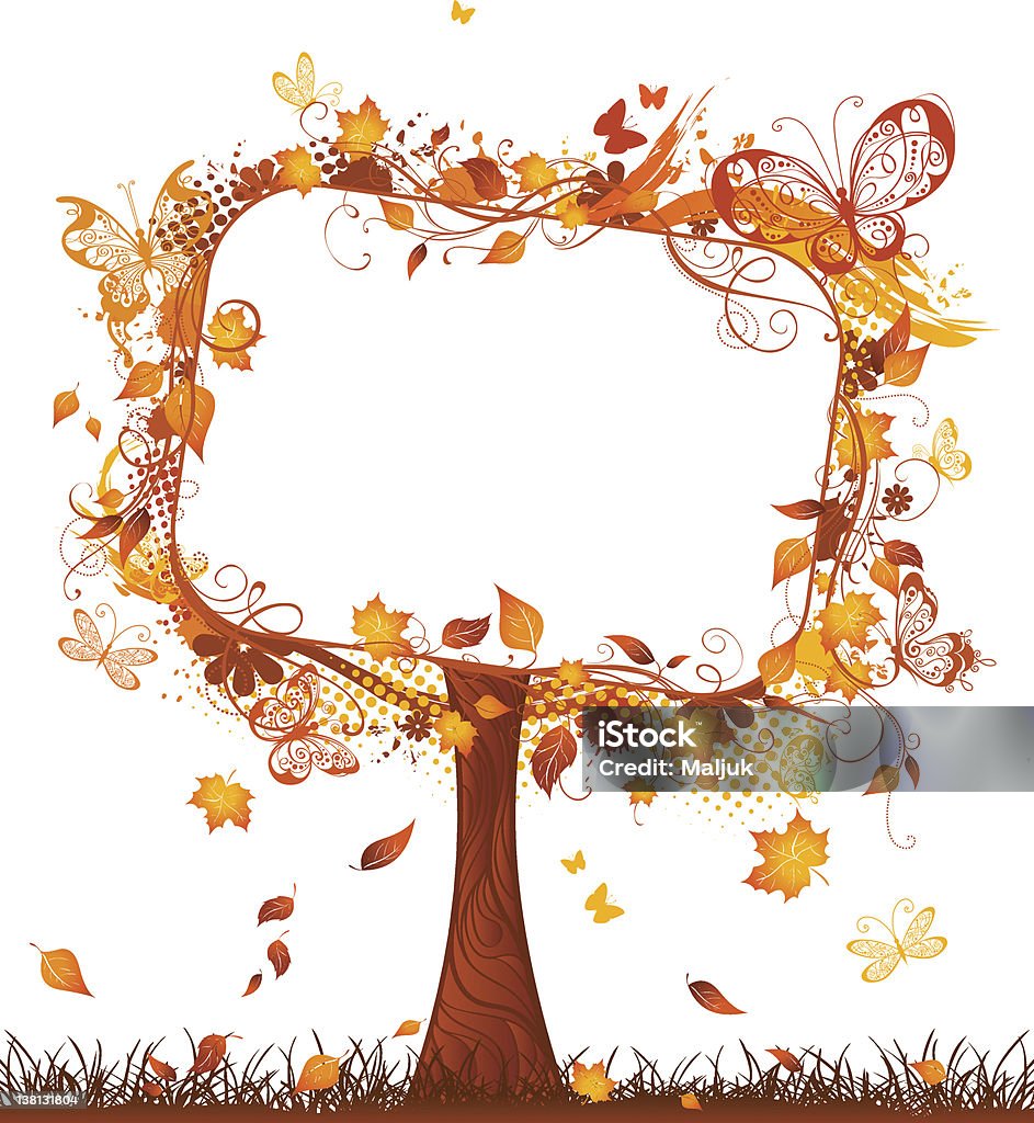 Blank tablet on autumn tree Tree and blank tablet for your text Abstract stock vector