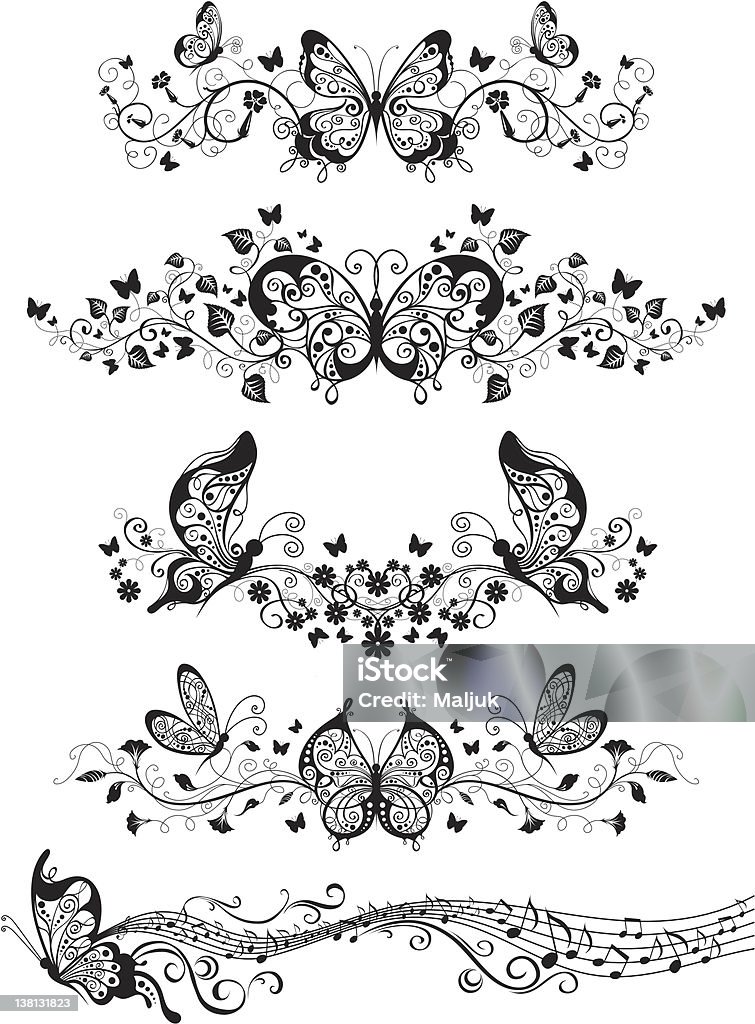 Floral patterns with butterflies Ornate elements for your design isolated on a white background  Butterfly - Insect stock vector
