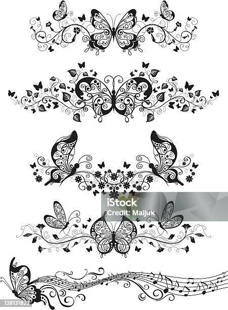 Floral Patterns With Butterflies Stock Illustration - Download Image Now - Butterfly - Insect, In Silhouette, Drawing - Art Product