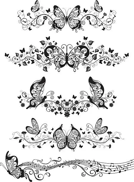 Vector illustration of Floral patterns with butterflies