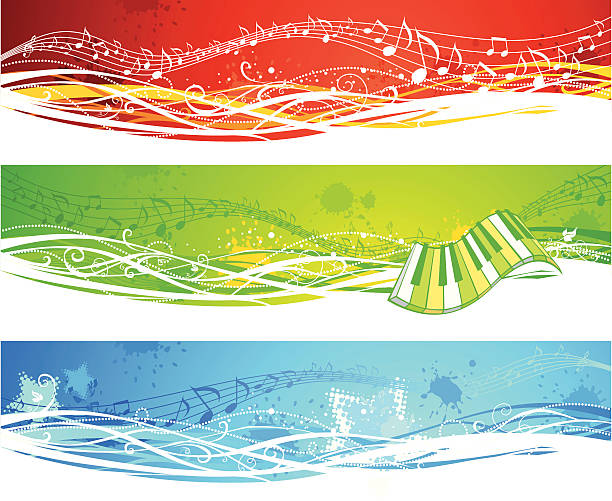 drei banner für musik - saturated color audio stock-grafiken, -clipart, -cartoons und -symbole