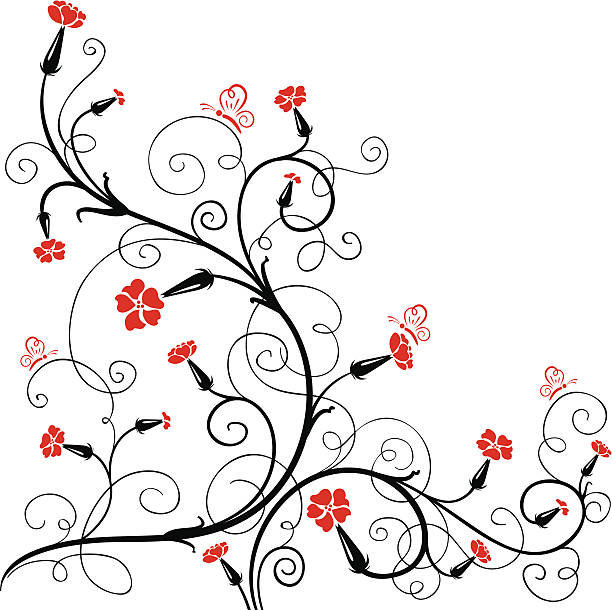 Floral design Elements for your design in black and red colors black and red butterfly stock illustrations