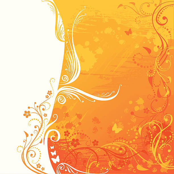 kwiatowy tło grunge w pomarańczowy projekt - scroll shape flower floral pattern grunge stock illustrations