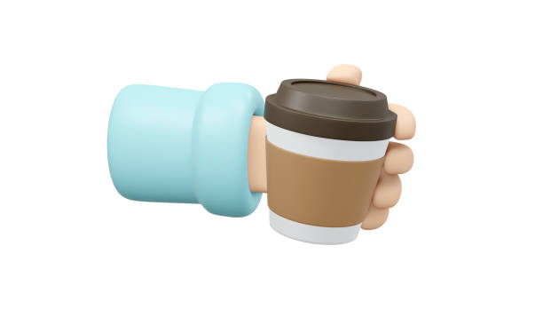 istock 3D Rendering of hand holding cup of takeaway coffee isolate on white background. 3D Render illustration cartoon style. 1381352282