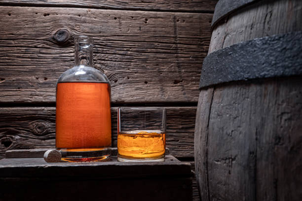 istock Golden brendy labeled and shipment from old distillery. 1381353918