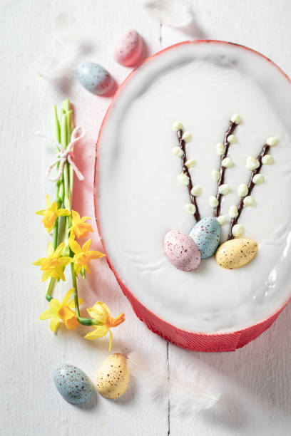 istock Sweet Easter cake made with yellow daffodils 1381354469