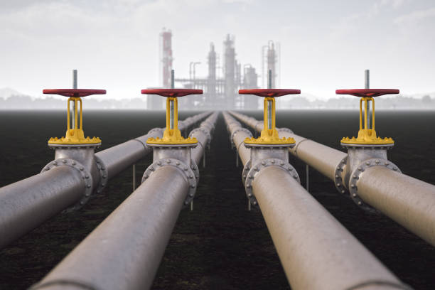 Oil Refinery And Pipeline Steel oil pipes from refinery. gasoline stock pictures, royalty-free photos & images