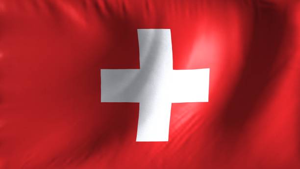 flaga narodowa szwajcarii. szwajcarska flaga powiewa na tle. - swiss currency switzerland currency swiss culture zdjęcia i obrazy z banku zdjęć