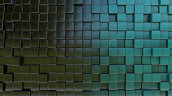 2d rendering of a wall made with black to green gradient cubes