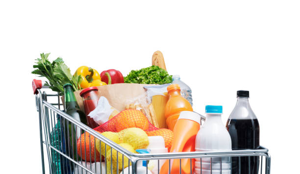 Full shopping cart on white background
