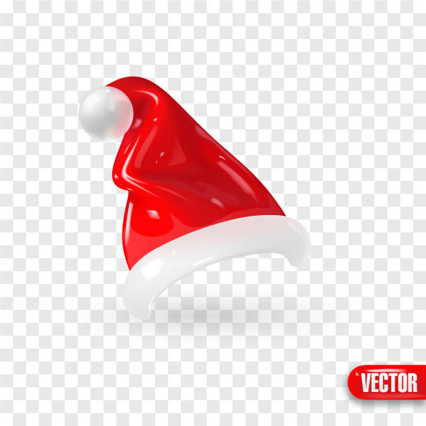 bildbanksillustrationer, clip art samt tecknat material och ikoner med red santa claus hats. vector render 3d realistic illustration. - santa hat