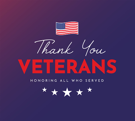 Thank You Veterans, Honoring all who served with USA flag. Vector illustration. EPS10