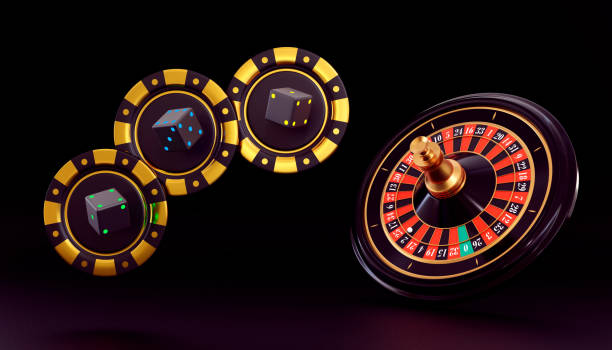istock Realistic roulette wheel on purpur background. Realistic casino roulette table, chips and playing dice. Gambling concept design. 3d rendering. 1381442049