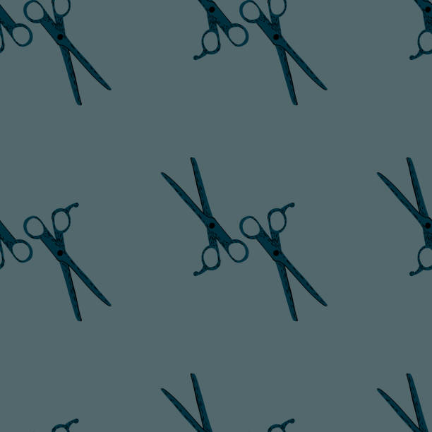 Scissors seamless pattern. Retro salon background. Scissors seamless pattern. Retro salon background . Repeated texture in doodle style for fabric, wrapping paper, wallpaper, tissue. Vector illustration. scissors cutting wrapping paper stock illustrations