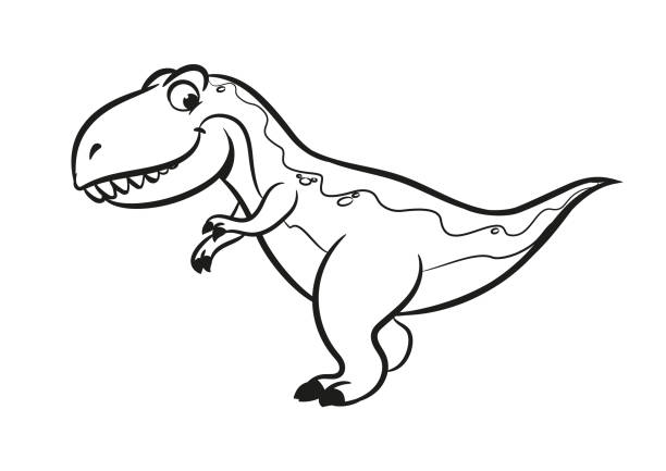 ilustraciones, imágenes clip art, dibujos animados e iconos de stock de tyrannosaurus caricatura ilustración libro para colorear - drawn learn dinosaur