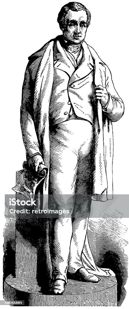 Statue of Kolej pioneer George Stephenson przedstawiony London wiadomości - Zbiór ilustracji royalty-free (Akwaforta)