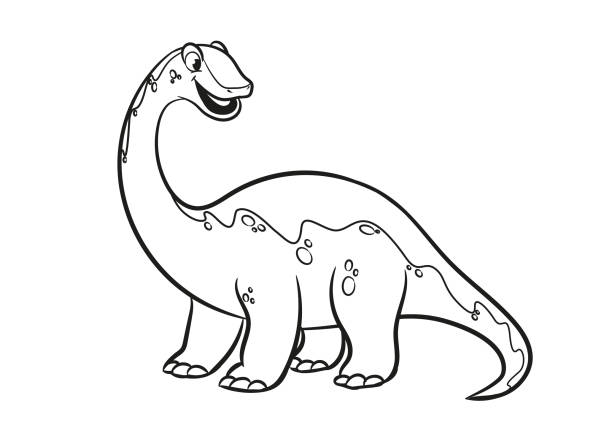 ilustraciones, imágenes clip art, dibujos animados e iconos de stock de brontosaurus caricatura ilustración libro para colorear - drawn learn dinosaur