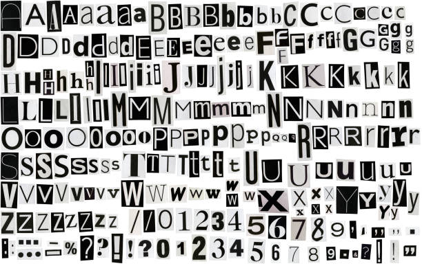 Newspaper clippings alphabet Newspaper, magazine alphabet with letters, numbers and symbols. Isolated on white background.  capital letter stock pictures, royalty-free photos & images