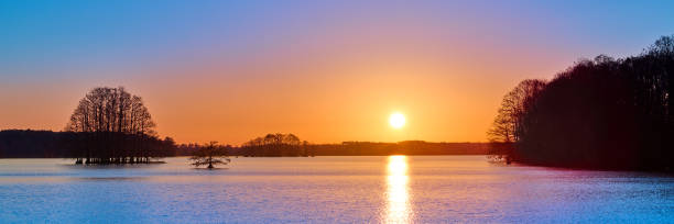 nascer do sol no parque estadual lake talquin perto de tallahassee, fl. - city of sunrise sunrise tree sky - fotografias e filmes do acervo
