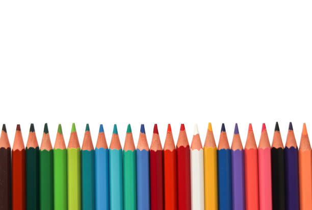 istock Line color pencils isolated on white background. Close-up 1381472124