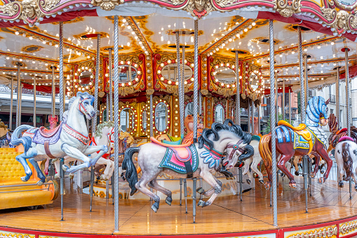 Carousel of horses in festive days