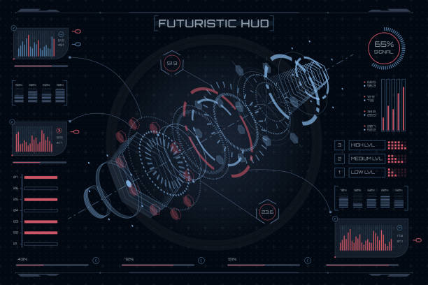 未来的な hud スタイルの等角要素。ゲームのユーザー インターフェイス。未来的なハイテク要素のセット。sfインターフェイスhud - cyberspace hightech visual screen computer monitor点のイラスト素材／クリップアート素材／マンガ素材／アイコン素材