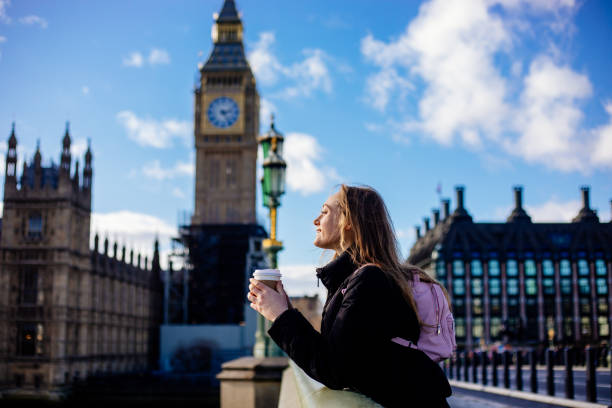 istock Woman having fun on Westminster Bridge 1381566553