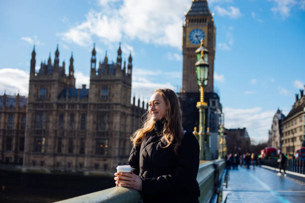 istock Woman having fun on Westminster Bridge 1381566568