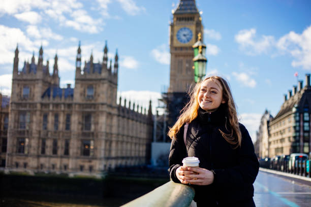 istock Woman having fun on Westminster Bridge 1381567093