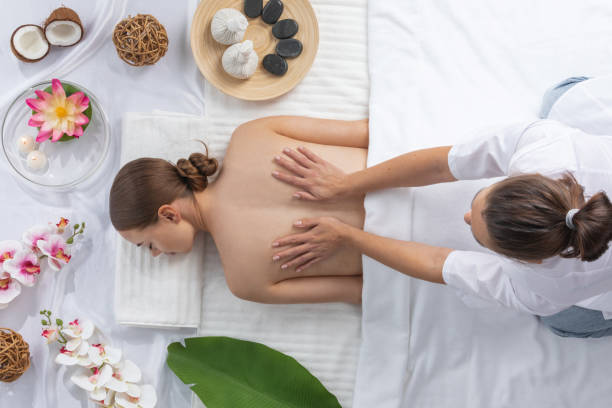 Woman at spa thai massage stock photo