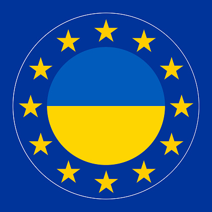 combined circle of Ukraine and Europe flags 3d-illustration