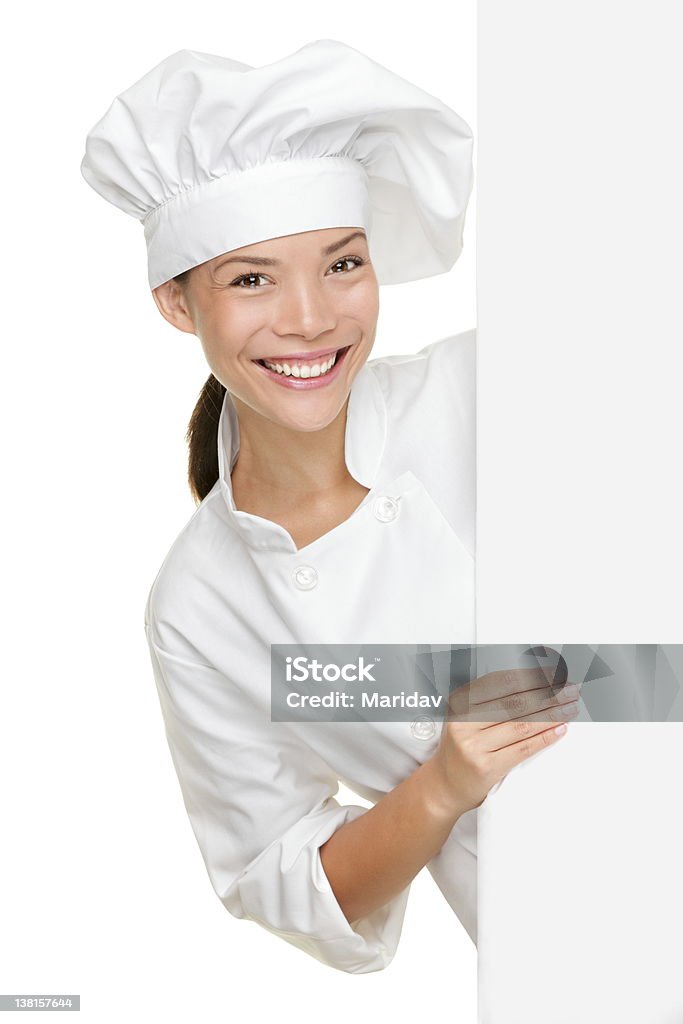 Küchenchef zeigt leere Schild - Lizenzfrei Bäcker Stock-Foto