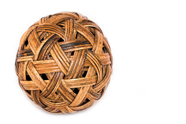 Isolated thai woven bamboo ball - balls used by kids to play soccer in Thailand. Space for text.