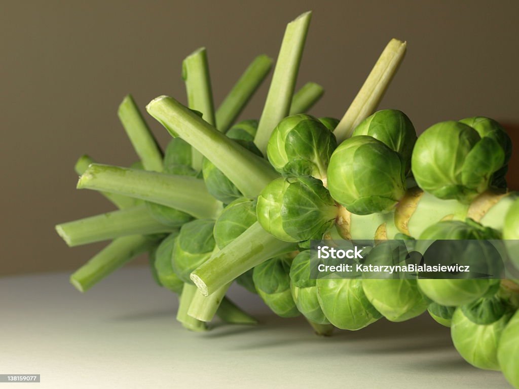 Brussel sprouts Closeup of fresh brussel sprouts on a stalk.  Brussels Sprout Stock Photo