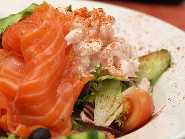istock Shrimp and salmon salad 138159111