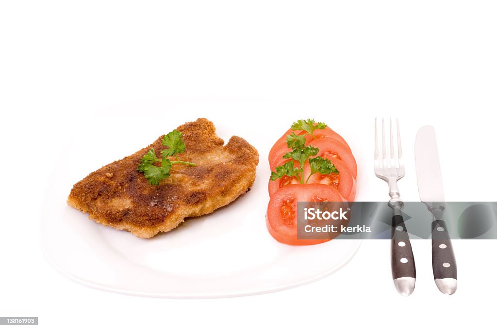 Schnitzel und tomatoe - Lizenzfrei Brotkrumen Stock-Foto
