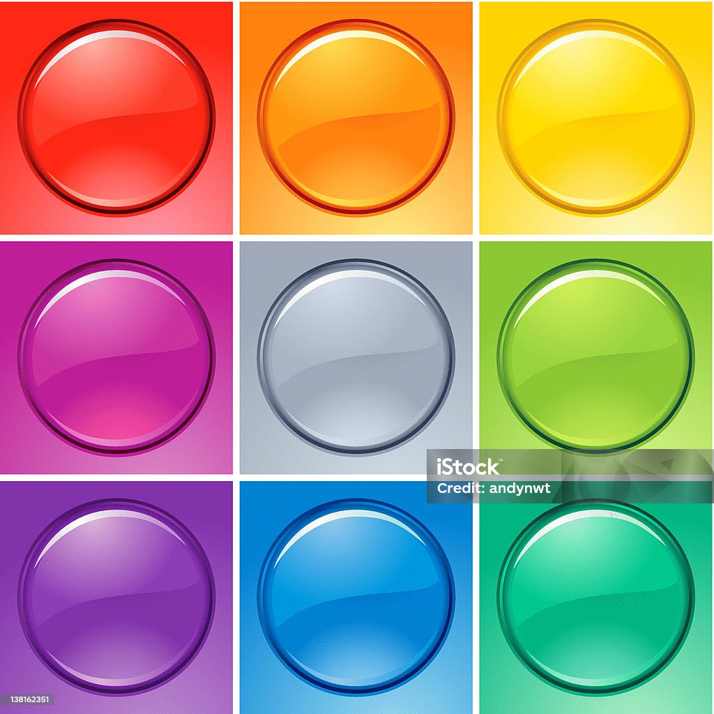 Crystal Clear Round-Shaped Badge A set of shiny round-shaped badge in various colours. Badge stock vector
