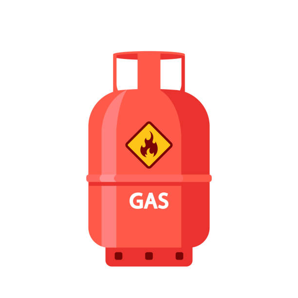 Gas Cylinder, Oxygen Balloon Isolated Icon. Equipment for Safe Butane and Propane, Petroleum Safety Fuel Metal Tank vector art illustration