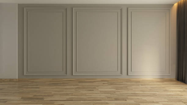 istock Empty room with Modern classic wall panels and wooden floor 3d rendering 1381638715