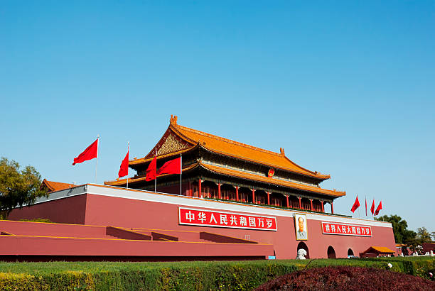 Praça Tiananmen, Beijing,, China-Portão da Paz Celestial. - foto de acervo