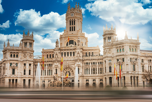 Madrid city hall building in Plaza de Cibeles - Spain - selective focus\