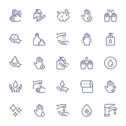Hand Washing Vector Style Editable Stroke Line Icons