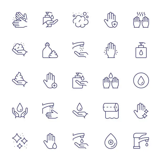 Vector illustration of Hand Washing Editable Stroke Line Icons