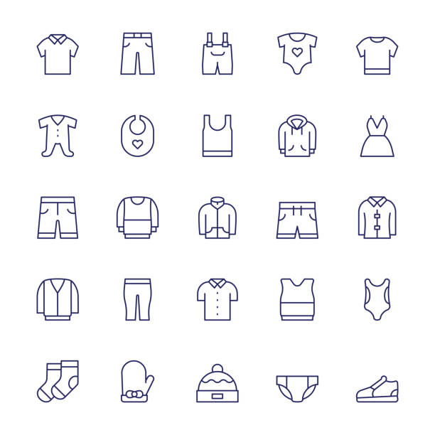 stockillustraties, clipart, cartoons en iconen met kidswear editable stroke line icons - damesonderbroek