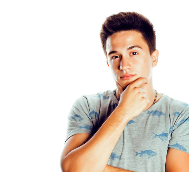 istock young attractive man isolated thinking emotional on white close up 1381695986