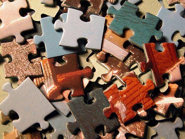 pièces de puzzle - portion blue jigsaw puzzle puzzle photos et images de collection